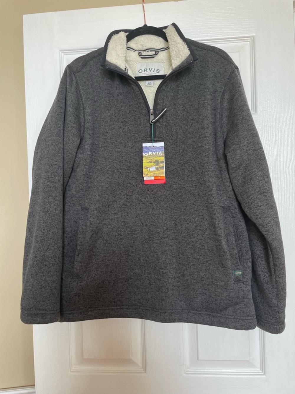 Men’s Orvis 1/4 Zip Sherpa Lined Pullover-Medium-Heather Black-NWT